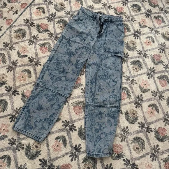 BDG Blue Floral Jacquard Straight-Leg Jeans - Picture 4 of 5